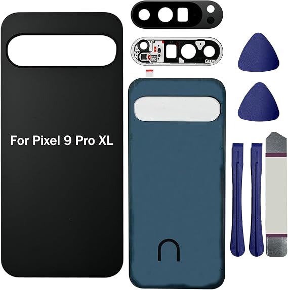 Pixel 9 Pro XL バックガラス交換用 Google Pixel 9 Pro XL 5G リアバックカバー ガラスハウジングドア カメラレンズ付き、テープとツールキットをインストール済みPixel 9/9 Pro用ではありません-オブシディアン