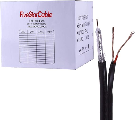 Five Star Cable RG6 1000 ft. Siamese Combo Coaxial RG6/U and 18 AWG 2 Conductors CCTV Cable - Combo RG6/U + 18/2 Power