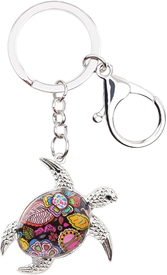 BONSNY Enamel Metal Turtle Key chains For Women Girls Gifts Car Purse bag Tortoise Pendant Charms