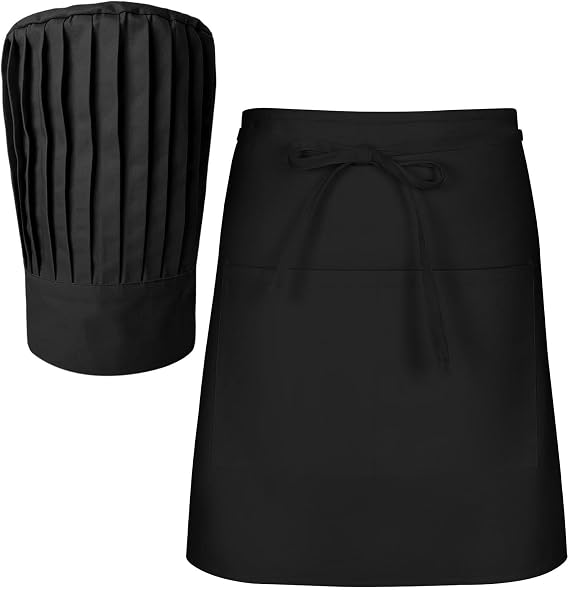 SUNRISE Kitchen Supply Tall Chef Hat and Half Bistro Apron