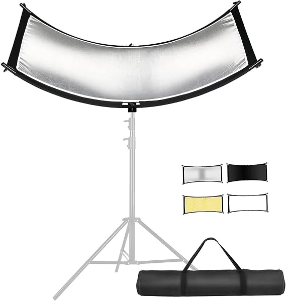 Clamshell Light Reflector Diffuser with Carrying Bag, 70"x24"/180x60cm Photography Arclight Curved Lighting Reflector for Photo Video Studio Outdoor Shooting, Black/White/Gold/Silver (70"x24")