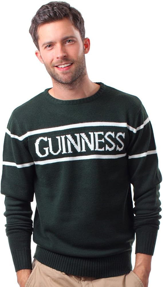 Guinness Traditional Craft Men's Knit Jumper with White Text, Bottle Green
