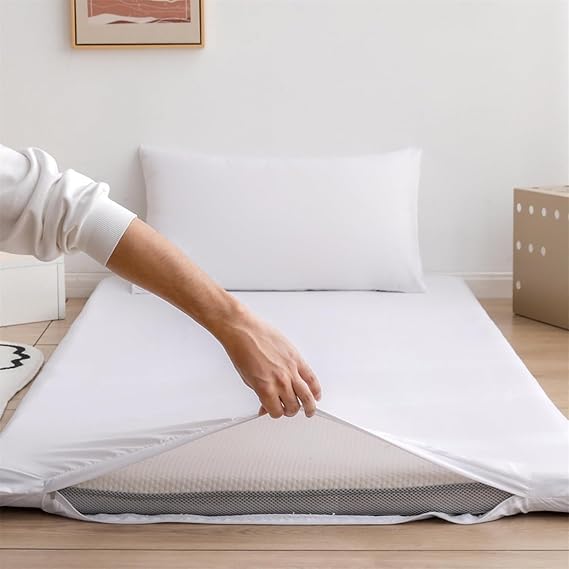 Cover for Traditional Japanese Floor Futon Mattres Full Size Washable Zipper Floor Mattress Cover Cotton for Dust Protection,Soft Sleeping Mat Protective Cover,(White,Full(120x200cm))