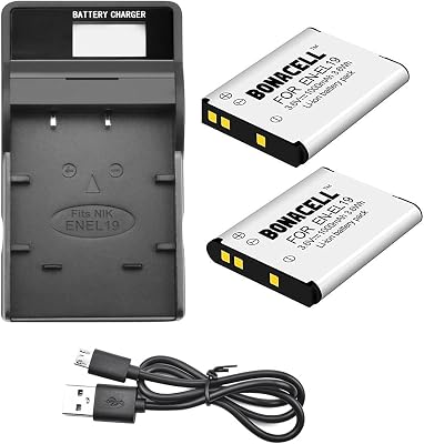 Bonacell EN-EL19 Battery2 Pack and Charger Compatible with Nikon Coolpix S32, S33, S100, S2800, S3100, S3200, S3300, S3500, S3600, S4100, S4200, S4300, S5200, S5300, S6500, S6600 S6800 S6900 S7000
