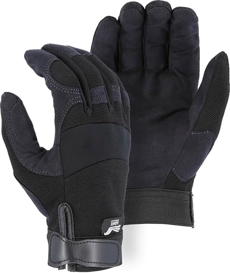 Majestic 2137BK/11 Armor Skin Mechanics Glove with Black Knit Back, Synthetic Leather, Neoprene Knuckle, Adjustable Wrist Closure, X-Large, Black (12 Pairs)