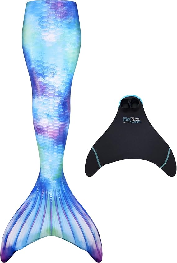 Fin Fun Watercolor Waves Mermaid Costume with Monofin, Adult XXS