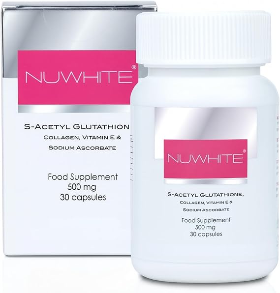 Nu White S-Acetyl Glutathione 30 Capsules New Improved Formula for Radiant, Even-Toned Skin | Premium Supplement for Daily Wellness & Glow