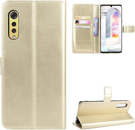 Case for LG Velvet Case Cover,Flip Leather Wallet Cover Case for LG LMG900VM Velvet 5G UW / LMG900QM LMG900EM LMG900N LMG900UM1 LMG900UM2 / LMG910EMW Velvet 4G Case Gold