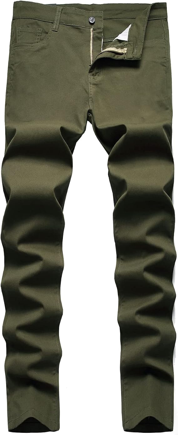 Keevoom Mens Stretch Skinny Flat-Front Fashion Style Comfy Solid Casual Slim Fit Business Dress Chinos Pants Army Green