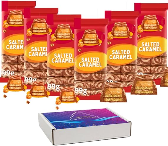 Kiitkaat Salted Caramel Chocolate Sharing Bar 99g With Gift Box - Crispy wafer fingers (6 x Bars)