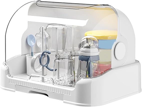 Baby Bottle Drying Rack, Dustproof Baby Bottle Storage with Lid & Removable Drain Tray, Portable Baby Bottle Organizer Baby Bottle Dryer, Baby Bottle Holder, White, WVU7QWFGZ15T2G7EAXL