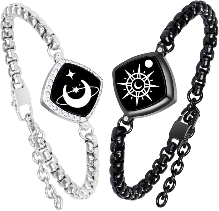 PULOMI Long Distance Touch Bracelets, Vibration & Light up Remote Smart Matching Couples Bracelet for Couple Long Distance Relationship Girlfriend Boyfriend Festival Gifts Lover Jewelry Set