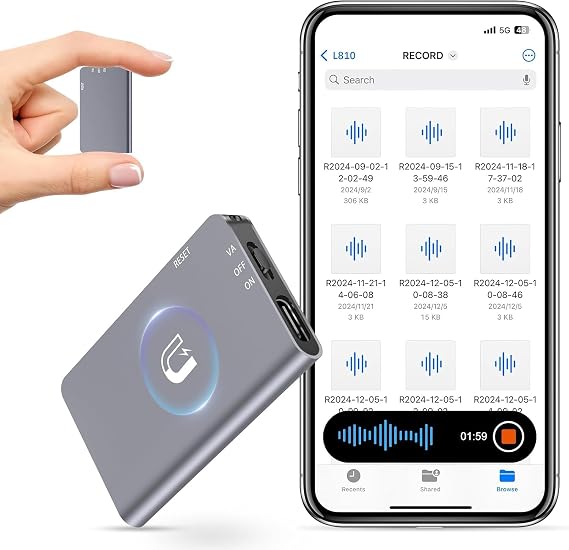 128GB Magnetic Digital Voice Recorder - 40 Hours Continuous Recording Device Voice Activated Recorder with AI-Intelligent Triple Noise Reduction - Audio Recorder Device for Lectures Meetings