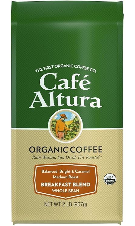 Cafe Altura Whole Bean Organic Coffee, Breakfast Blend, 32 oz Bag