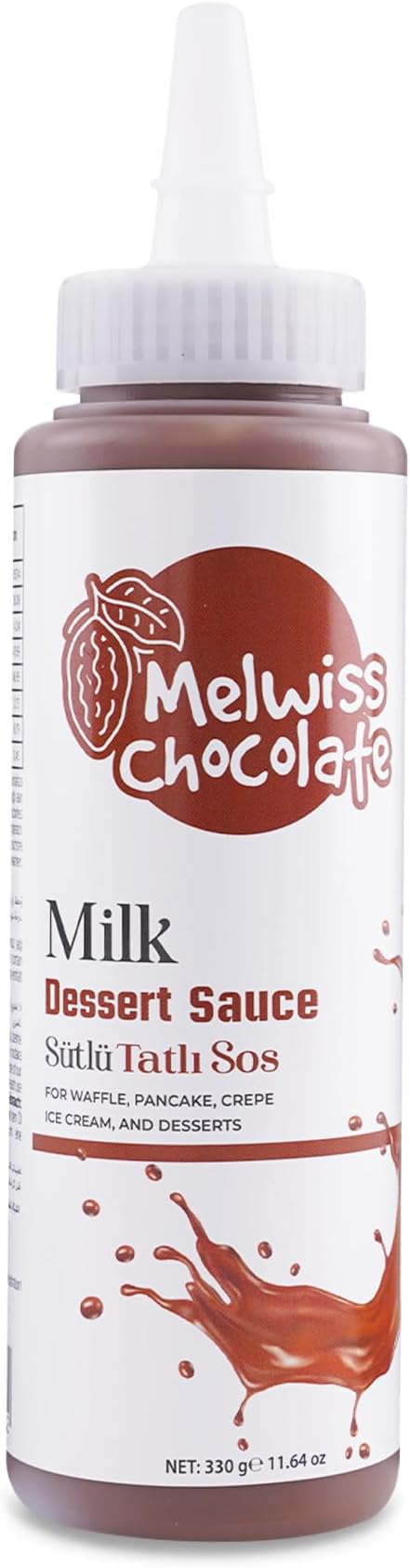 Melwiss Chocolate Sütlü Tatlı Sos 330 g – Akışkan kıvamlı Waffle, Pankek, Krep, Dondurma, Kahve ve Tatlılar için Pratik Sıkılabilir Sos