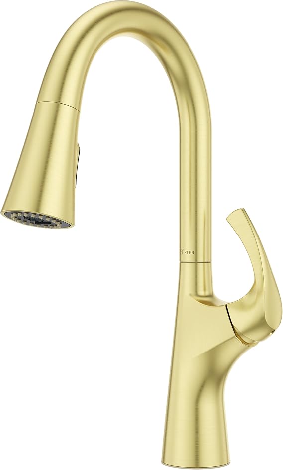Pfister Talega Pull-Down Kitchen Faucet with Sprayer Brushed Gold Single Handle 3-Hole Installation High Arc Spout 360 Swivel MagnePfit Docking TopPfit Technology