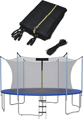 Goplus Trampoline Safety Net for 8FT 10FT 12FT 14FT 15FT 16FT Round Frame Trampoline, Weather-Resistant Breathable Replacement Enclosure Net with Adjustable Straps, Net Only 16FT-6 Poles-11 Straps