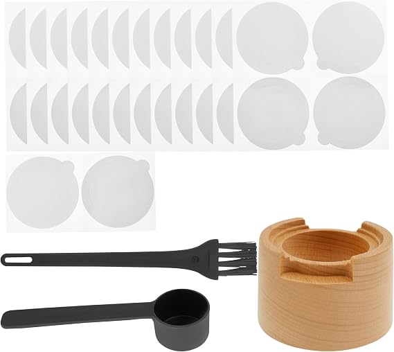 Reusable Capsule Kit for Reusable Pods with 50 Pcs Aluminum Foil Seal Lids, Spoon and Brush- Wood Grain Holder