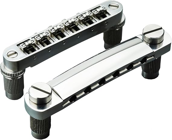 Guyker Titanium Alloy Guitar Tune-O-Matic Roller Saddle Bridge + Stop Bar Tailpiece Combo with Anchors and Studs Replacement Compatible with LP SG EPI 6 String Electric Guitar(GS001 + GM005-TI)