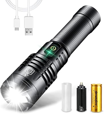 Super Bright Led Flashlight High Lumens Upgrade P70.2 Tactical Flashlight Torch Usb Rechargeable High Power Ip65 Water Resistant Zoomable Handheld Flash Light for Emergency Camping High 90000 Lumens