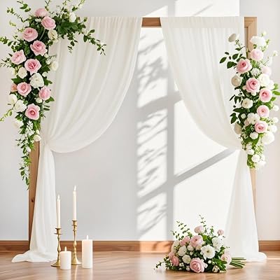 MLMW Wedding Arch Draping Fabric 1 Panel 29 x 20Ft Ivory Sheer Wedding Arch Backdrop Drapes Outdoor Curtain for Ceremony Party Background Ceiling Decor