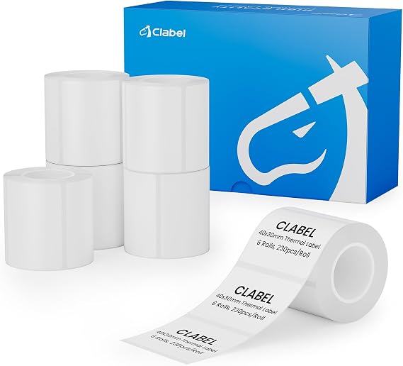 CLABEL Label Maker Tape for CLABEL 221B, Thermal Labels, Adapted Label Print Paper Waterproof Self-Adhesive Multipurpose Labeling Tape 6 Roll of 1380pcs