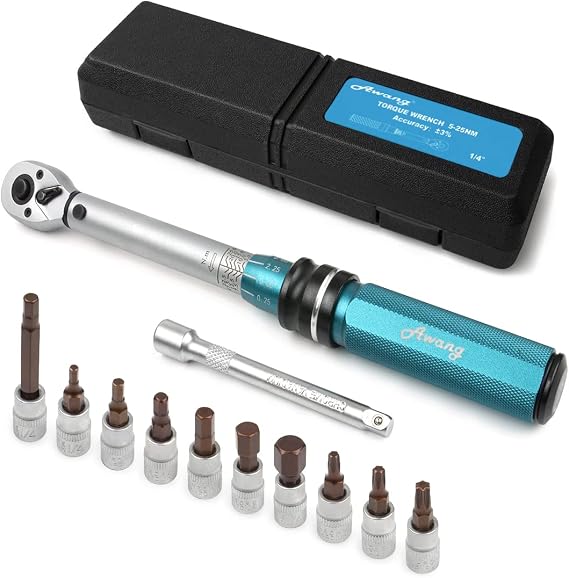 Awang 1/4 Inch Drive Click Torque Wrench Set 5-25 Nm