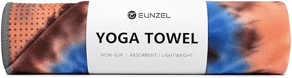 Eunzel Yoga Towel,Hot Yoga Mat Towel with Grip Dots Sweat Absorbent Non-Slip for Hot Yoga, Pilates and Workout 24" x72", Blue & Brown | Grip Dot Non Slip, Sweat Absorbent Microfiber, Hot Yoga & Pilates, Workout Stability
