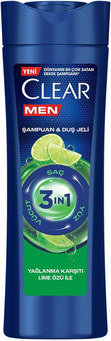 Clear Men 3in1 Şampuan & Duş Jeli Yağlanma Karşıtı Lime Özü 350 ml