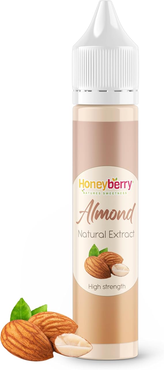 HONEYBERRY Natural Almond Extract 30ml – Professional-Grade Highly Concentrated Flavouring Essence – Pure Liquid Extract for Baking, Cooking, Drinks & More – No Artificial Additives