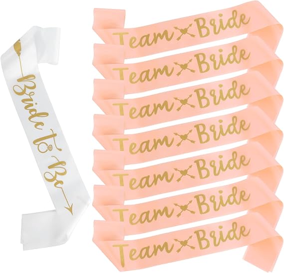 Yolev 8 Pack Bachelorette Party Sash Set Include 1 White Bride Sash and 7 Bridesmaids Sashes for Wedding Bridal Shower Party Decorations