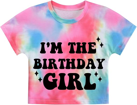 DDSOL Birthday Girl Shirt Tween Girls Birthday Crop Top Short Sleeve Tshirts for Teen Girl 6-14 Years