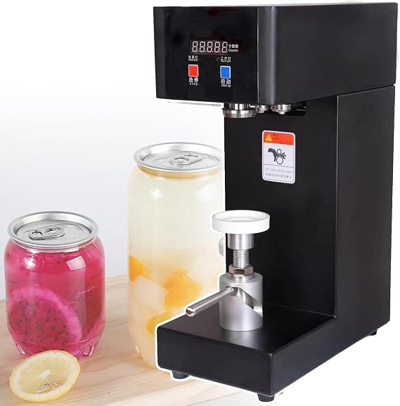 Automatic Can Sealing Machine, 180W Electric Cup Sealer Machine with Counter & LCD Display, 2.17 Dia. 5.51-8.27 Height Tin Can Seaming Closing Capping Machine,Black-110V