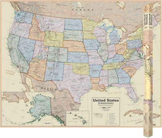 Waypoint Geographic Boardroom Series USA Wall Map, Antique-Style Laminated World Map Poster, Educational Wall Art For Home, Classroom, or Office, Unique Gifts, 48 x 38