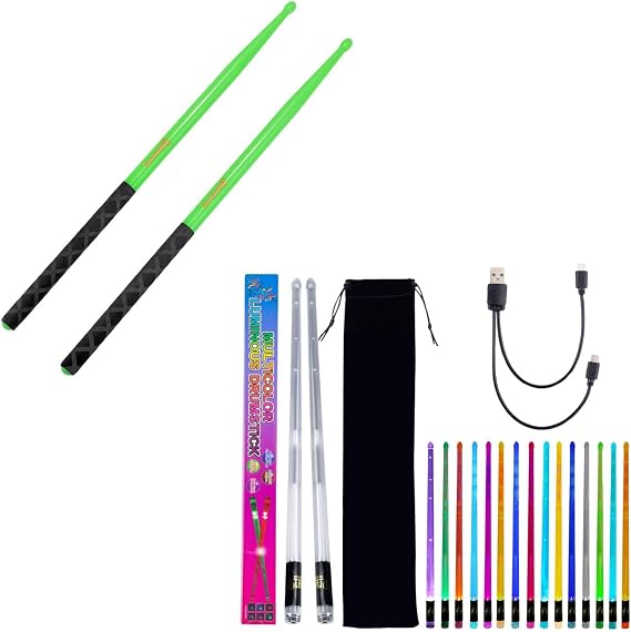 Green Drumsticks with LED Light Up Drum Sticks: 5A Nylon Drumsticks and LED Light Up Drum Sticks for Adults Musical Instrument Percussion Accessories