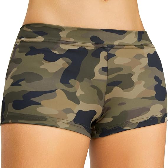 SUPRNOWA Boy Cut Low Rise Booty Shorts - Spandex Active Dance Yoga Workout Fitness Shorts for Women
