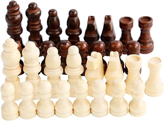 32 Pcs Portable Chess Pieces International Chess Figures Wooden Hand Carved Tournament Chessmen for Adults or Children