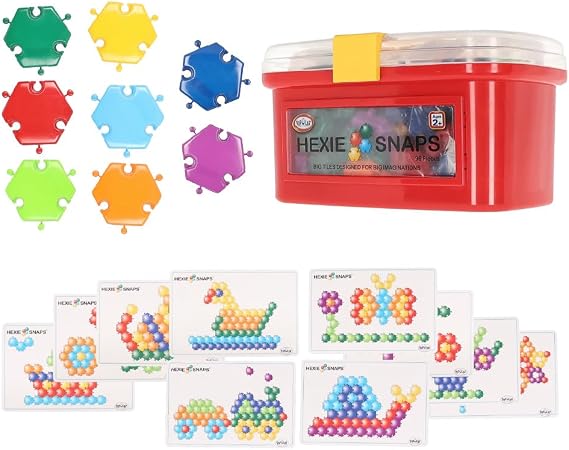 POPULAR PLAYTHINGS Hexie-Snaps Hexagonal Tiles, 92 Pieces & Carrying Case