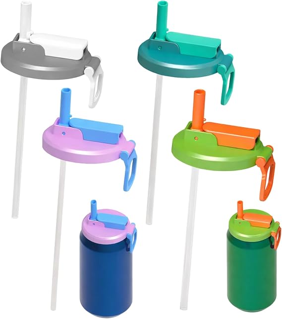 4Pcs Soda Can Lids with Straws, Spill Prevention for Outdoor Activities, Maintains Carbonation, Set Includes Four Colour Combinations
