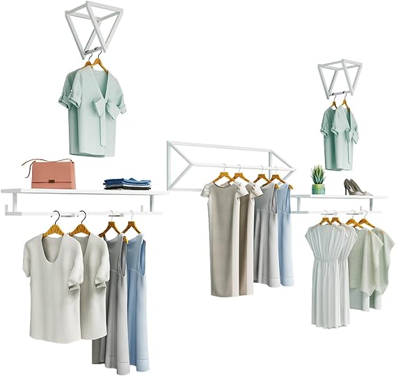 beaka Wall Mounted Metal Garment Clothes Rack, Creative Clothing Store Display Stand Hanging Clothes Shelf Storage Organizer Hanger Bar, Clothes Rail Set Of 5 (Size : L-3.6 meters)