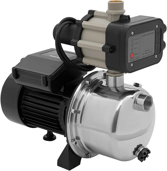 Shallow Well Pump 1.5HP Garden Pump 1200 GPH Portable Stainless Steel Jet Pump with Automatic Controller,Draining Irrigation Lawn Fountain Booster Pump, Max. Height 158ft