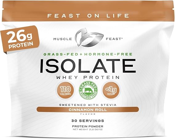Muscle Feast Grass-Fed Whey Protein Isolate Powder, Cinnamon Roll (2lb)