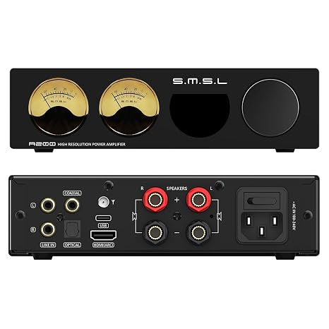 SMSL A200 2.1 Channel HiFi Digital Power Amplifier 70W x2MA12070Px2 Chip Bluetooth 5.0 Mini Class D Amp USB/BT/HDMI/COAXIAL/Optical/RCA Input 6EQ Preset Level Display Subwoofer Hone Desktop Amp