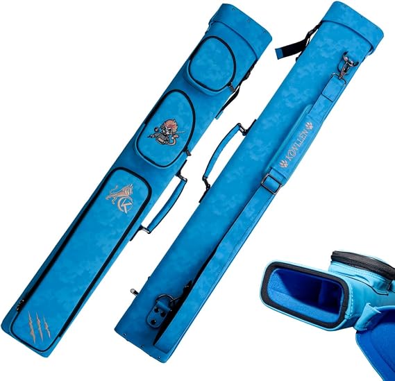 KONLLEN Pool Cue Case 2x4 Hard Pool Stick Case with Multi-pocket Holds 2 Butts 4 Shafts Billiards Cue Bag with Adjustable Shoulder Straps for Adults