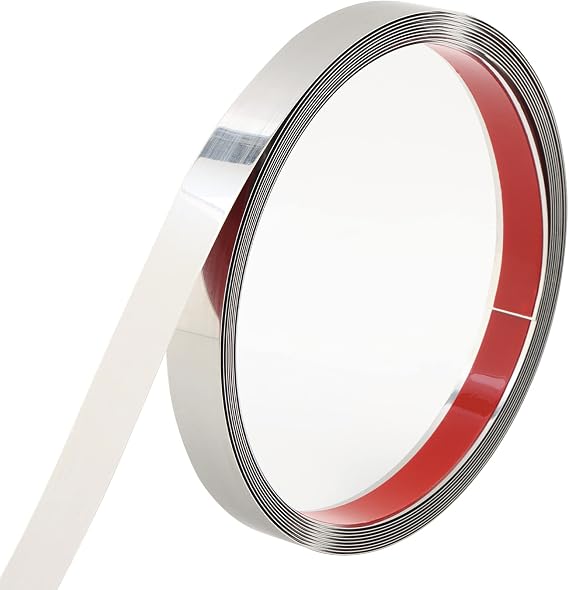 Trimold Stainless Steel Wall Molding Trim Peel and Stick, Flexible Self-Adhesive Metal Trim for Ceiling, Mirror Frame and More, Mirror-Like Finish Metallized Silver