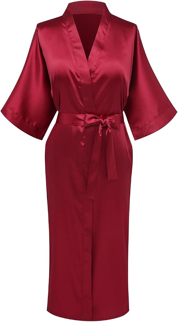 Women's Satin Kimono Robes Long Silky Bathrobe Bridesmaid Sleepwear for Wedding Party Getting Ready