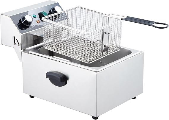 Garvee Electric Deep Fryer Stainless Steel with Basket and Lid - 10.56 QT/10 L Capacity, 1800 Watts, 120V Countertop Fryer for Home Kitchen and Restaurant