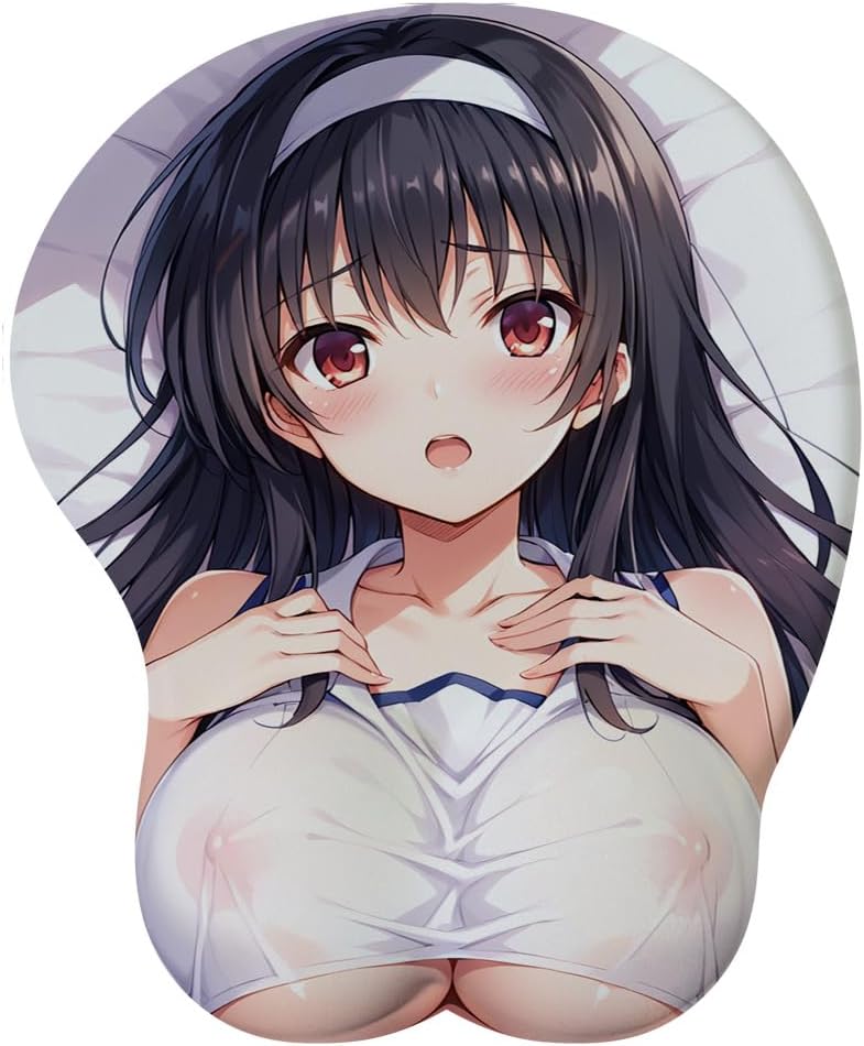 Mouse Pad, Ergonomic Mouse Pad with Wrist Support, Memory Foam Non-Slip Rubber Base,Anime Waifu Kawaii Girl Mouse Pad Computer Mouse Pad