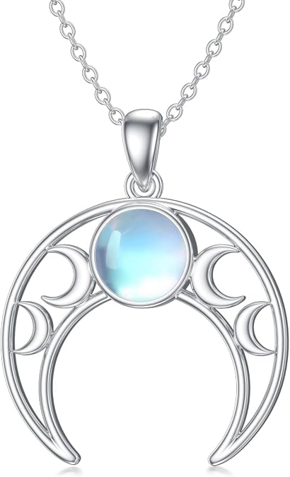 LONAGO Triple Moon Necklace Goddess Moon Pendant Necklace with Moonstone Jewelry Gift for Women