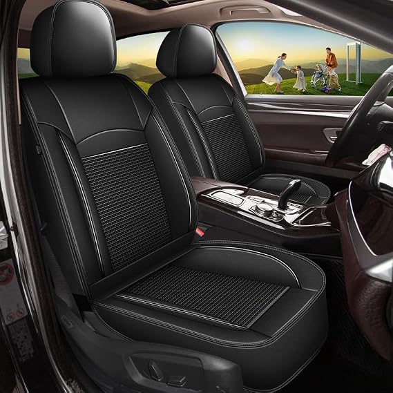DISUTOGO Seat Covers for Kia Sportage 2009-2024 2025 2026: Full Set 5 Seats Car Seat Cover Leather Ice Silk Waterproof Breathable Automotive Seat Cushion Protector (Black)